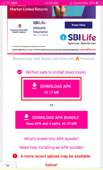 Skip any ad shown on your screen and scroll down, then tap on the Download APK option. | How to Uninstall an Update on Instagram 
