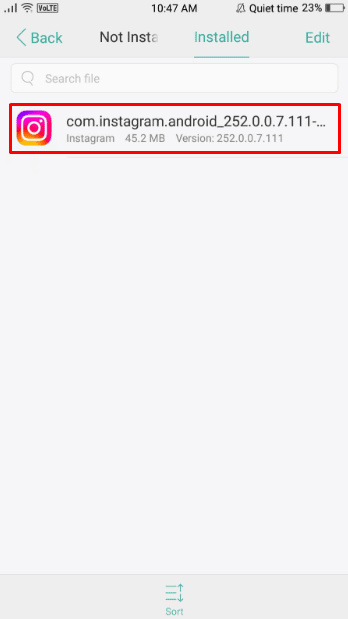 Tap on the downloaded files, and select Instagram’s APK files which you downloaded earlier.
