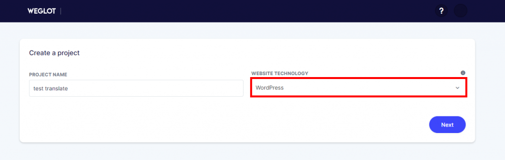 Weglot create a project