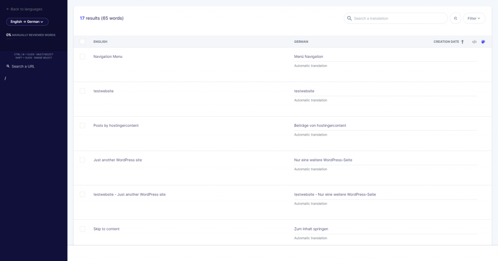 Weglot translation editor