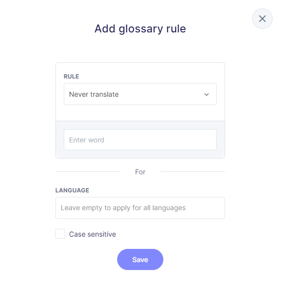 Weglot glossary dialog box