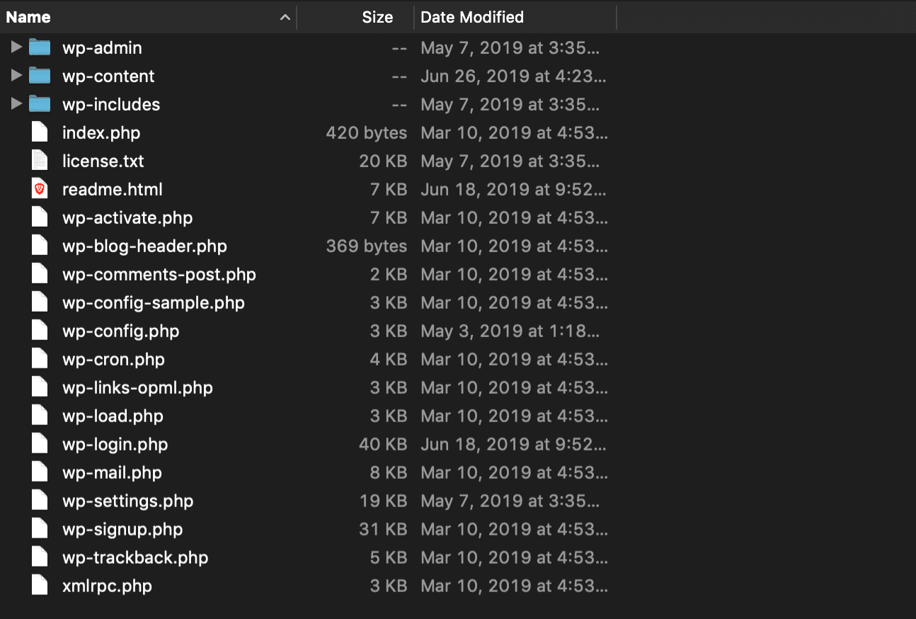 WordPress core files