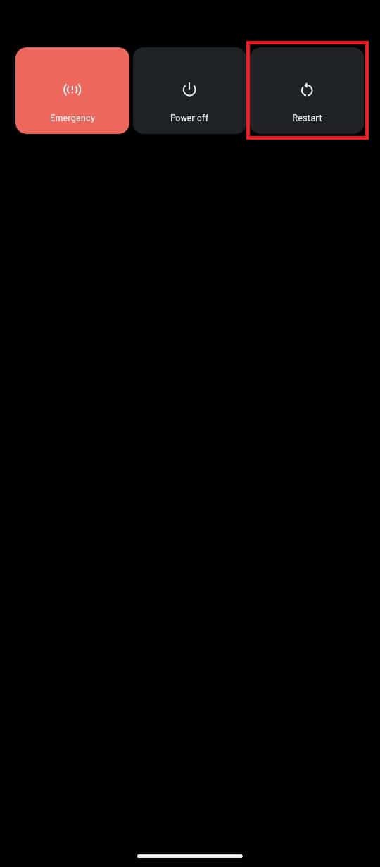 Press the button until you see power options and tap on Restart