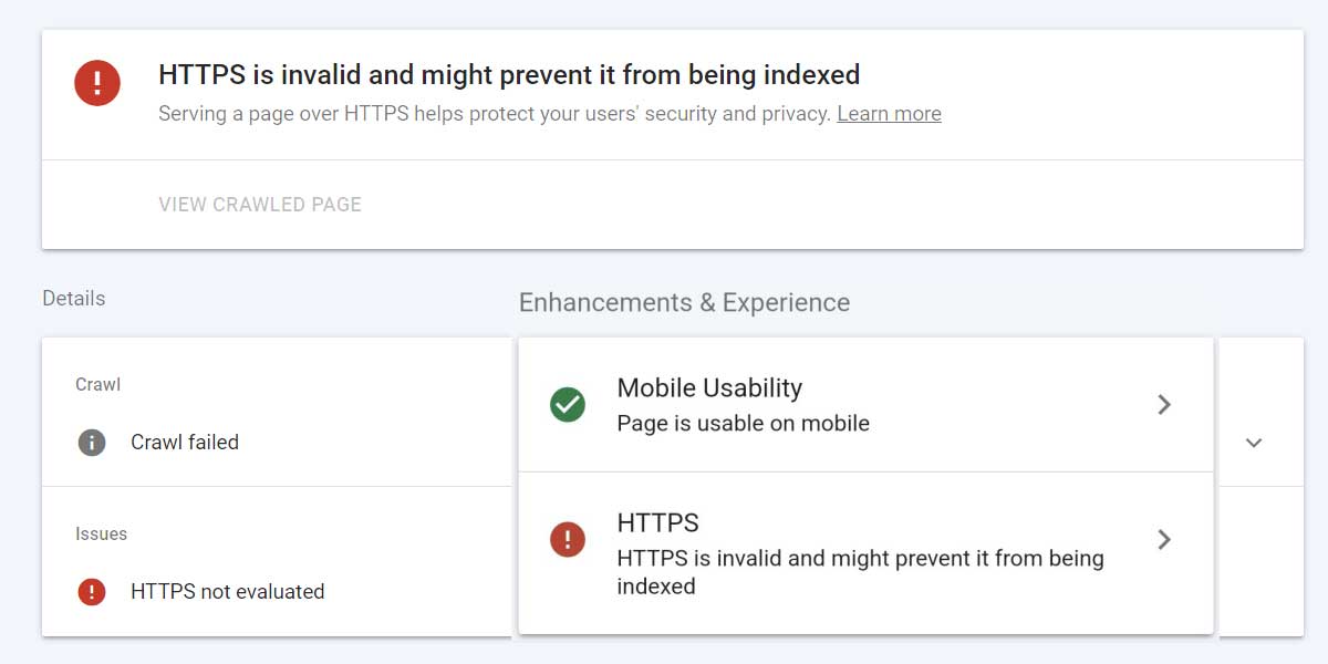 Google Search Console's HTTPS Is Invalid And Might Prevent Indexing