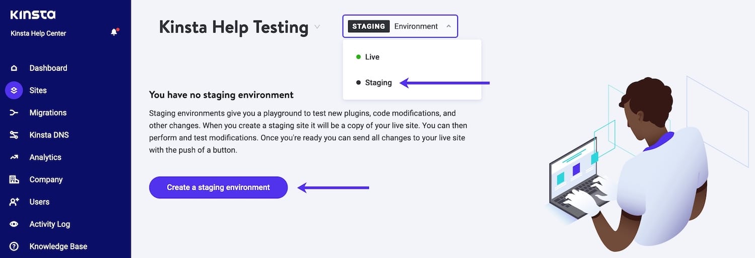 Create a WordPress staging environment in MyKinsta Create a WordPress staging environment in MyKinsta.