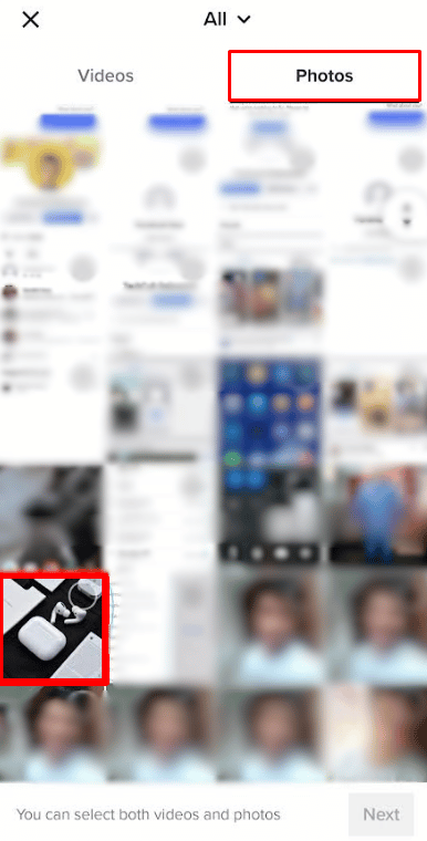 Switch over to the Photos tab to choose Images.