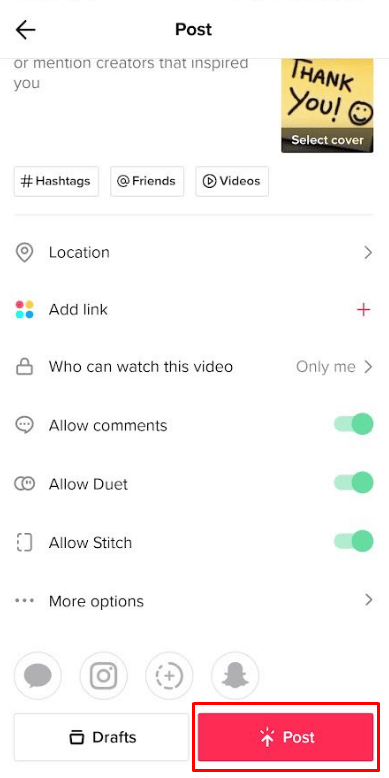 hit the Post button to publish | combine videos and pictures on TikTok