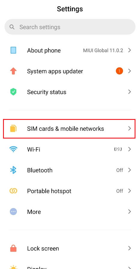 Tap on SIM cards & mobile networks