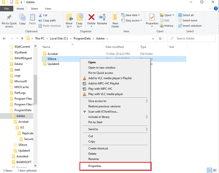 Right click on the SLStore folder and click on the Properties option 