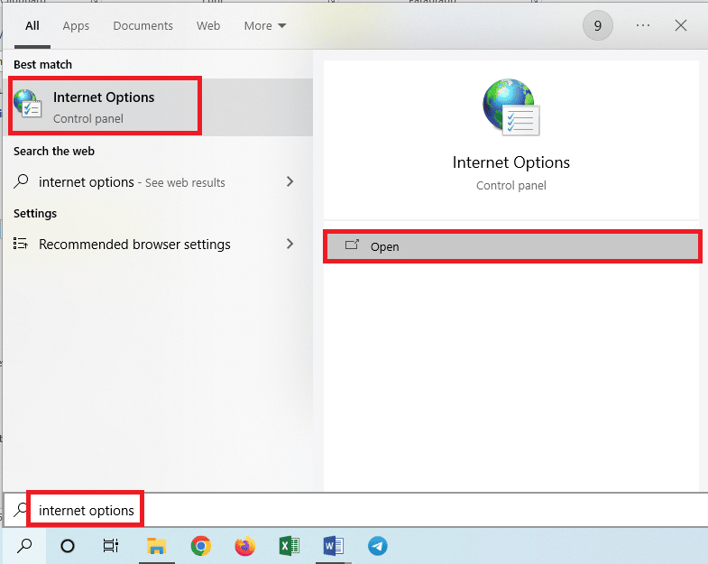 Open Internet Options
