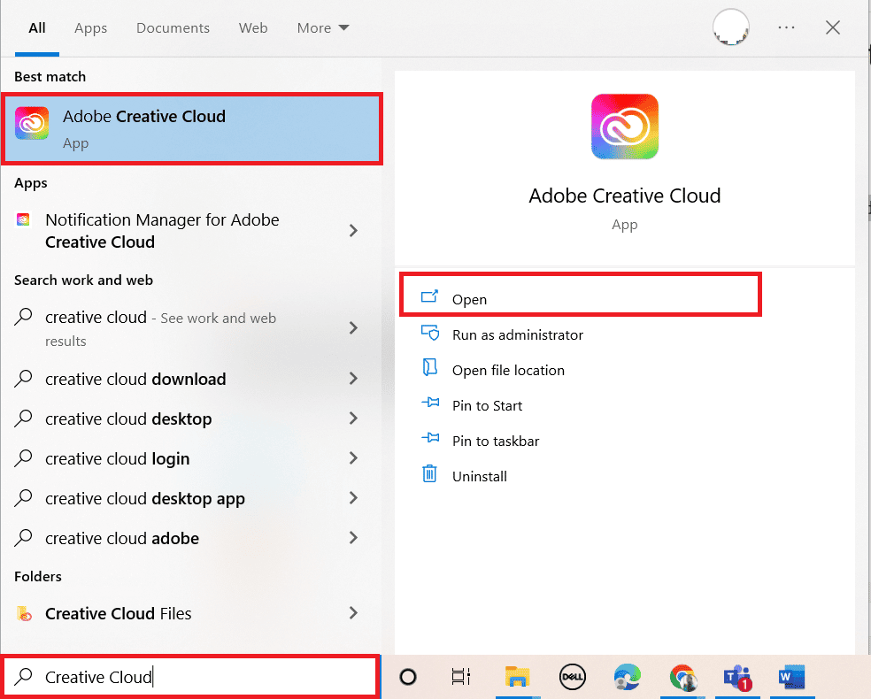 open adobe creative cloud