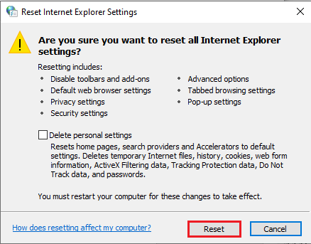 Click on the Reset button 