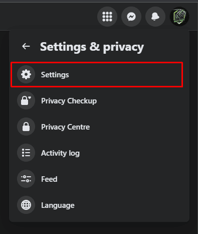 Then click on the Settings option, under the Settings and Privacy menu. 