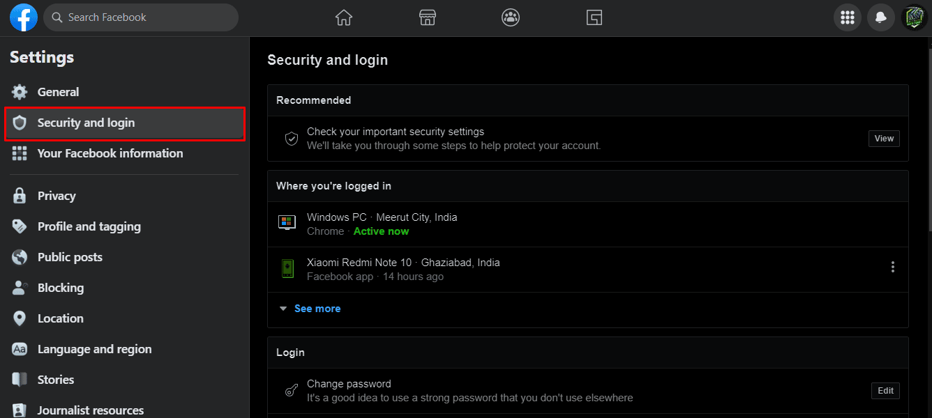 Switch to the Security tab click on the Security and login option on the left menu bar. How to change facebook password without old password? 8