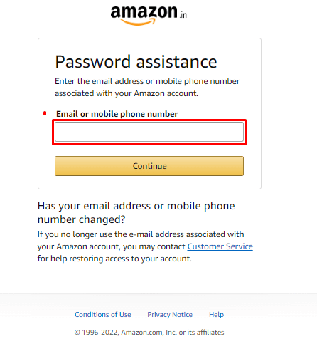 Now enter your registered email address, and Amazon will send you an OTP on your email.