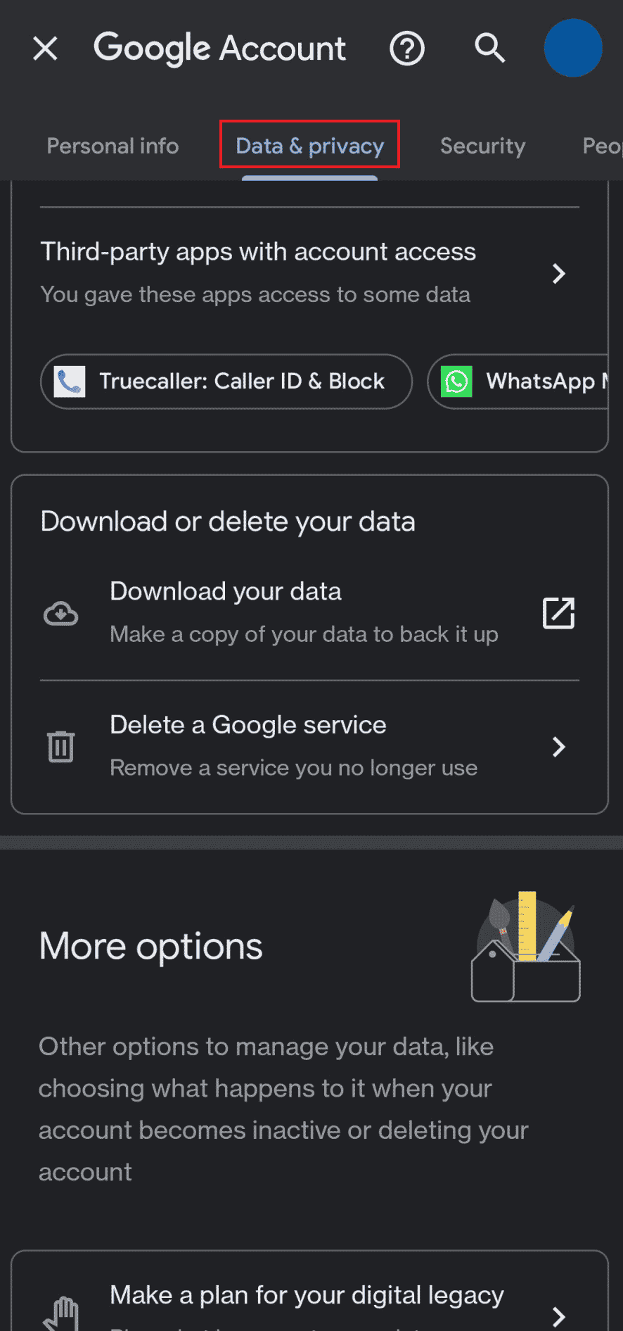 tap on Data & privacy
