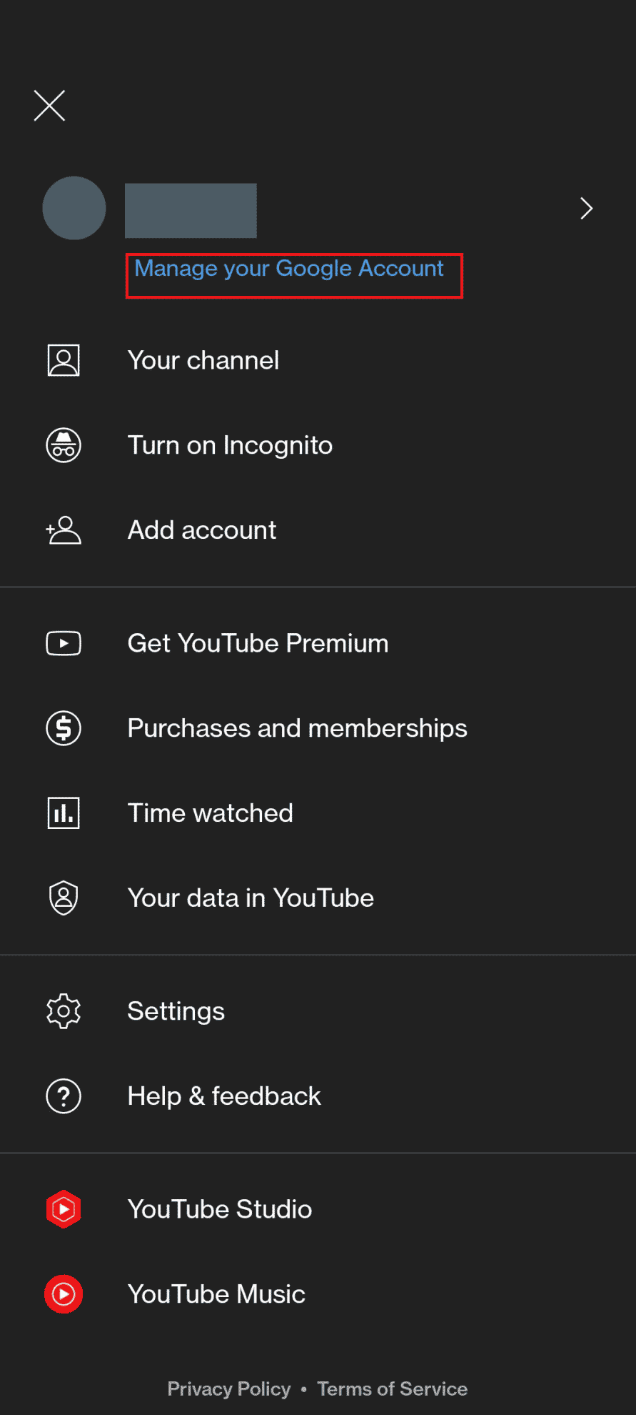 Go to manage your Google account | How to Delete YouTube Channel on Phone