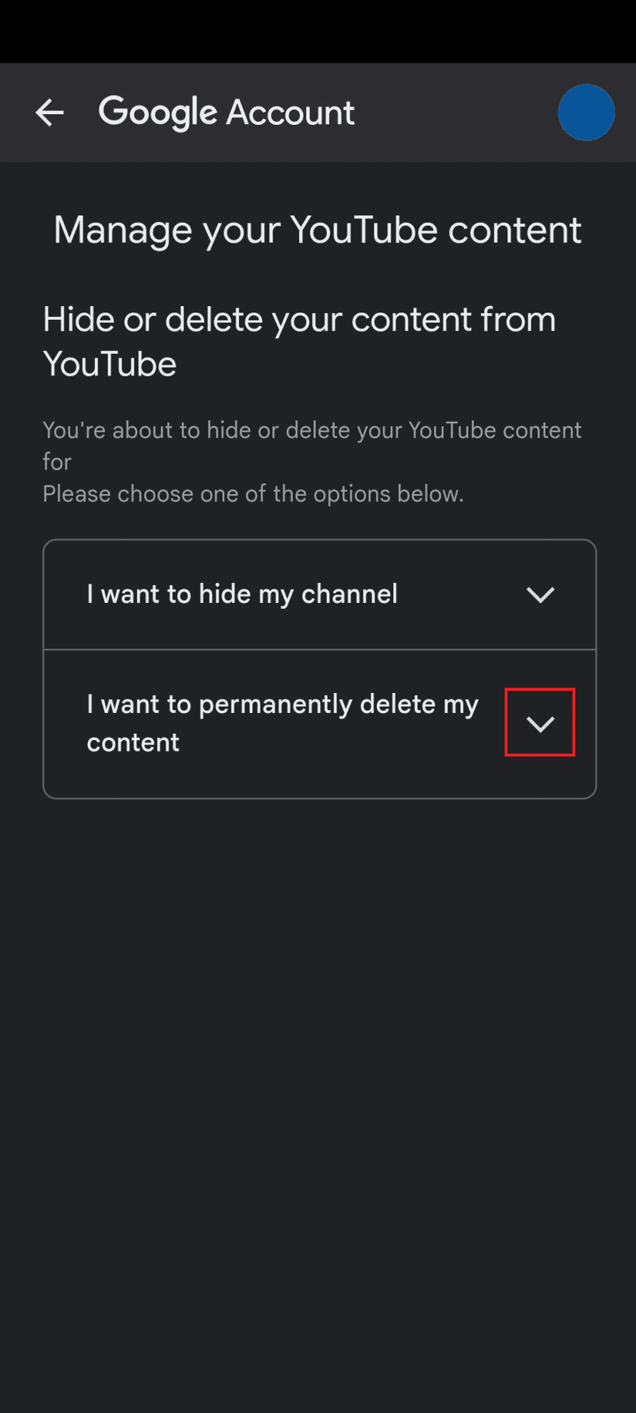 click on downward pointing arrow.