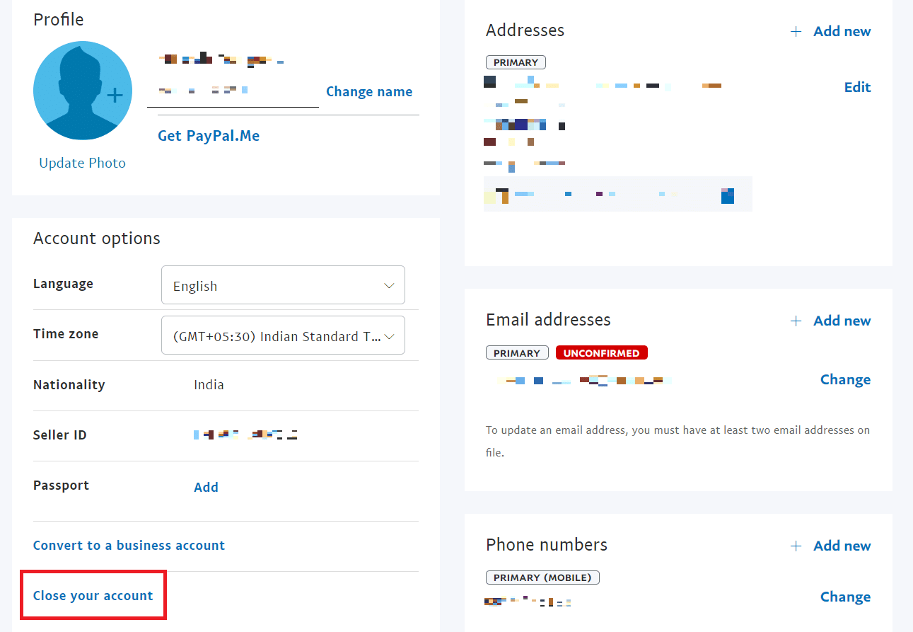 click on the Close your account option under the Account options section | 