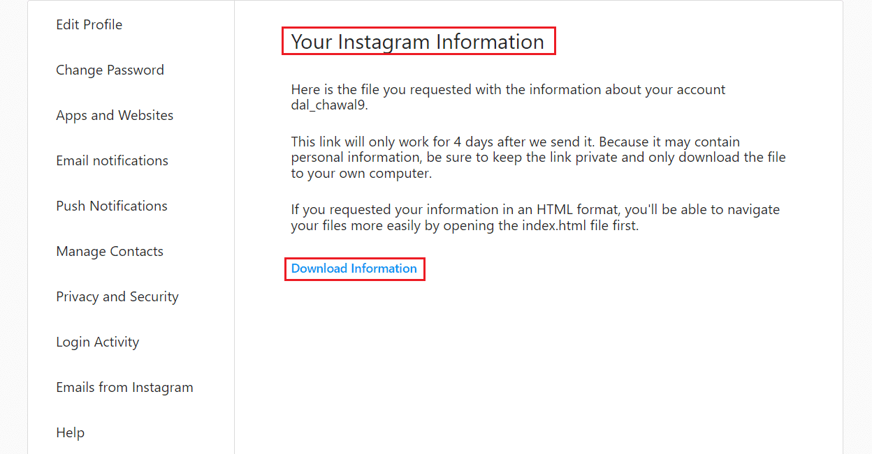 Click on the Download Information option to download the zip file