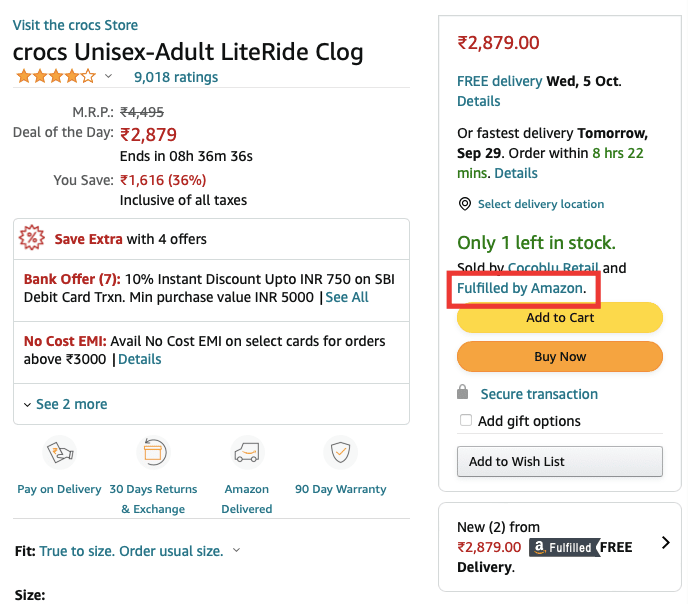 Fulfilled by Amazon tag on the product page