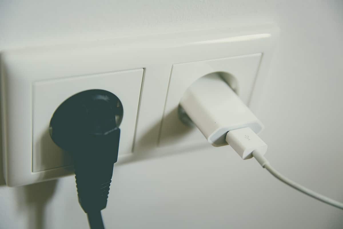 power cables connected to wall outlet