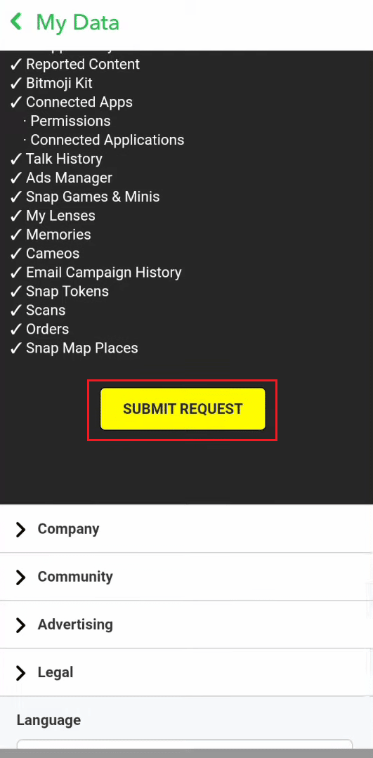 Swipe down and tap on SUBMIT REQUEST