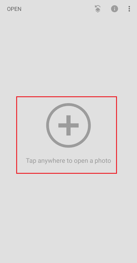 Launch the Snapseed app and tap on the screen anywhere to select the desired photo from your phone