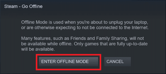 Select ENTER OFFLINE MODE