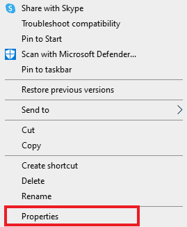 Click on properties