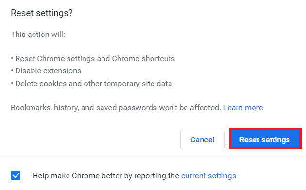 click on Reset settings