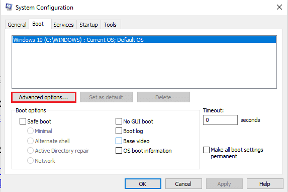 Move to the Boot tab and click on the Advanced options… button