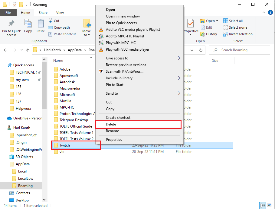 click on the Delete option