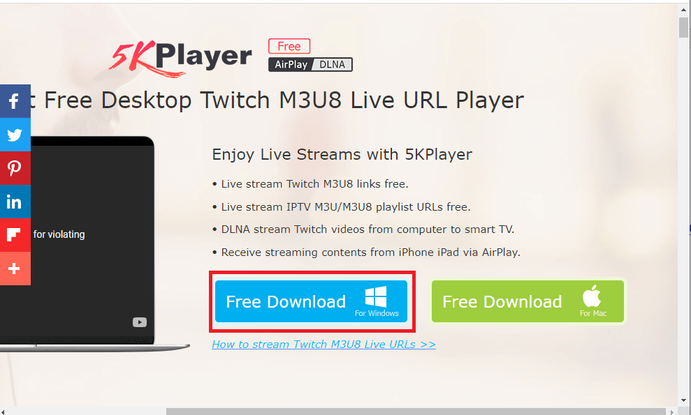 Open the Twitch Live for 5K streaming download link and click on the Free Download button