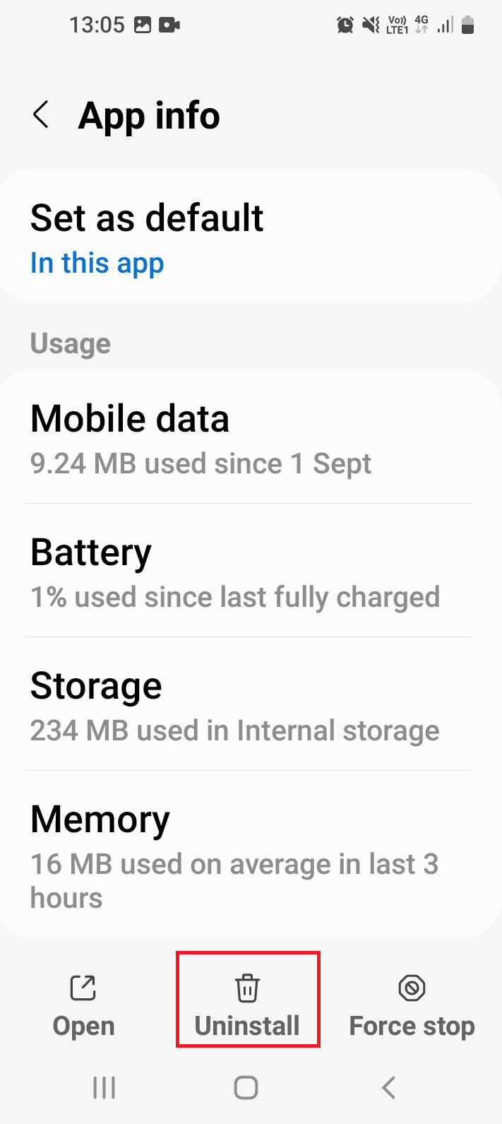 Tap on the Uninstall option 
