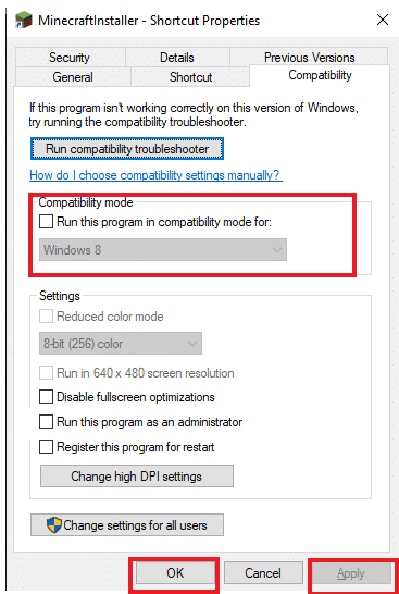 Click Apply and then OK