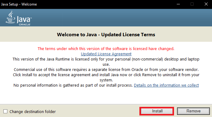 install java setup wizard
