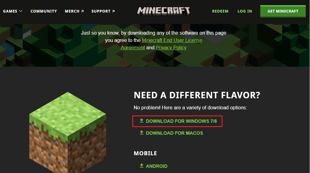 click on Download for Windows 7 8 under NEED A DIFFERENT FLAVOR menu 