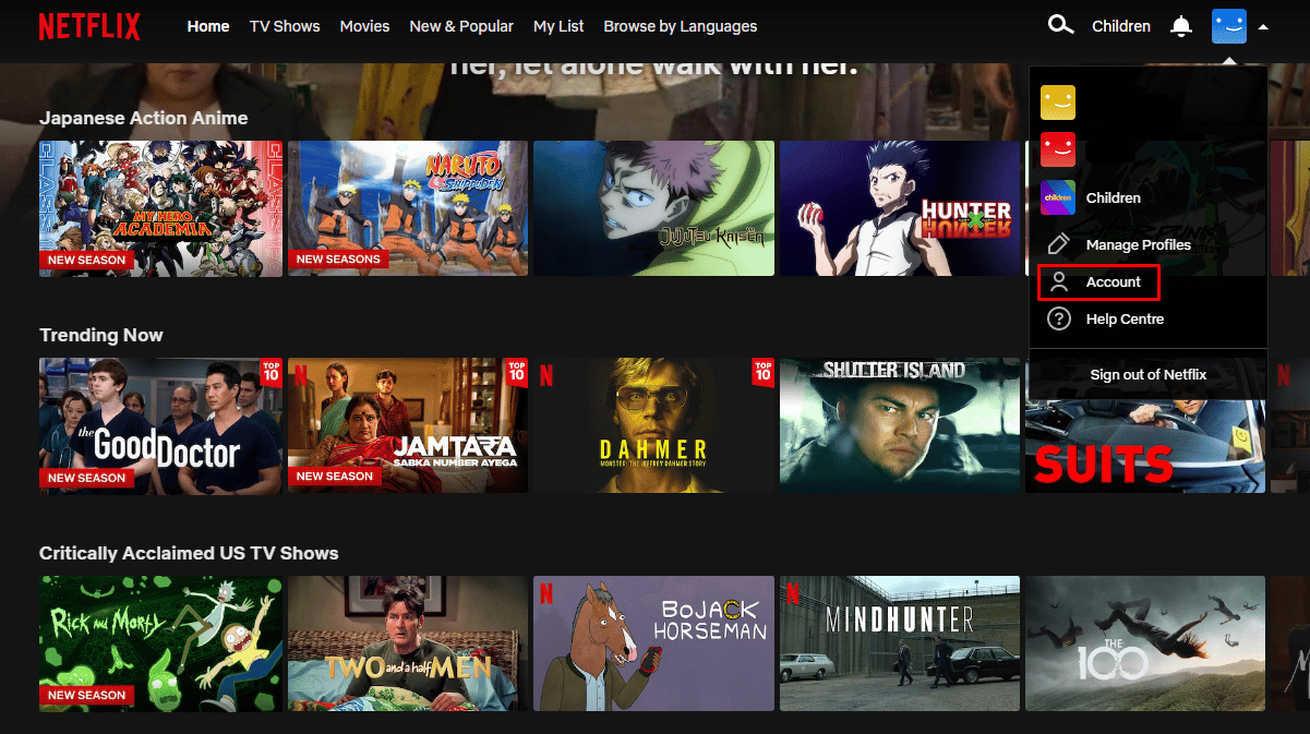 Go to Account settings | How to Cancel My Netflix Account
