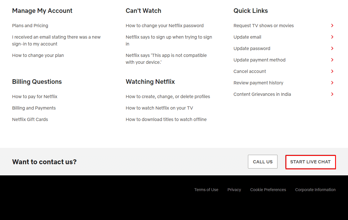 click on Start Live Chat.