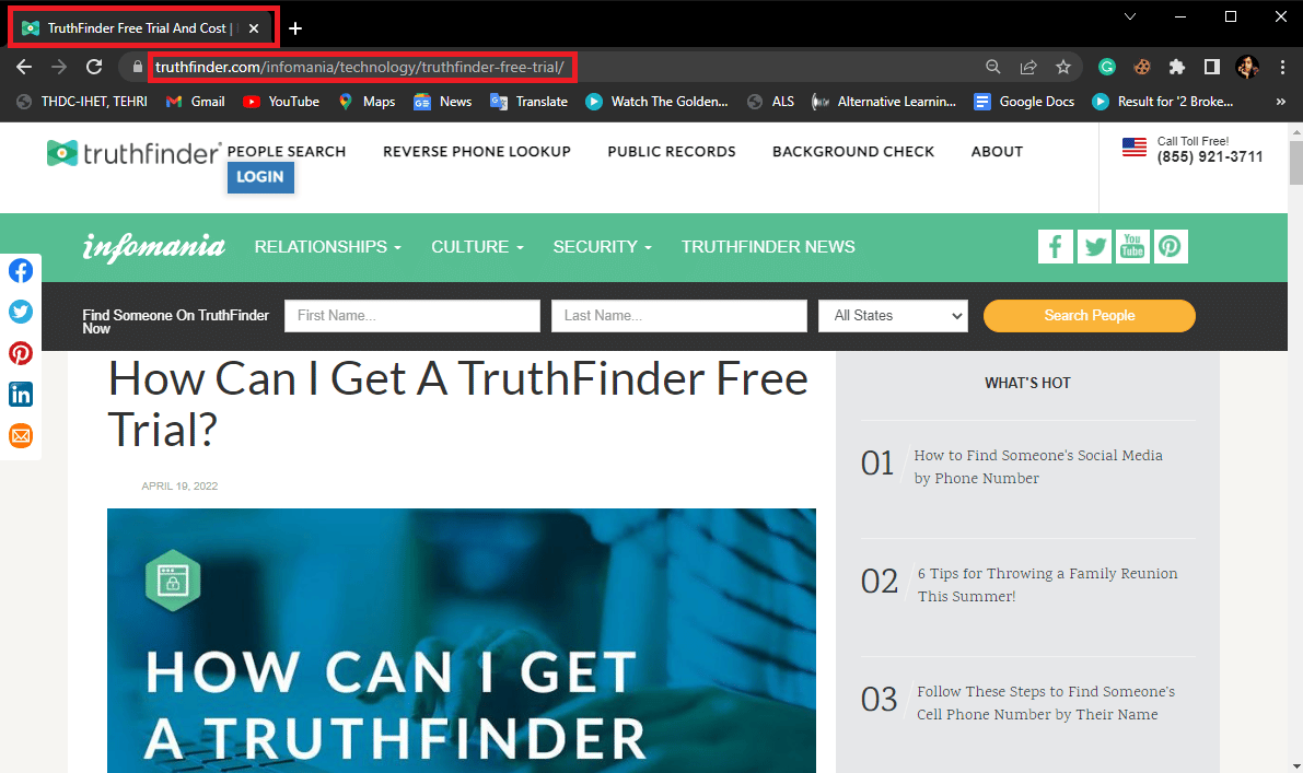 Open Google Chrome from the Start menu and visit the TruthFinder Free Trial page