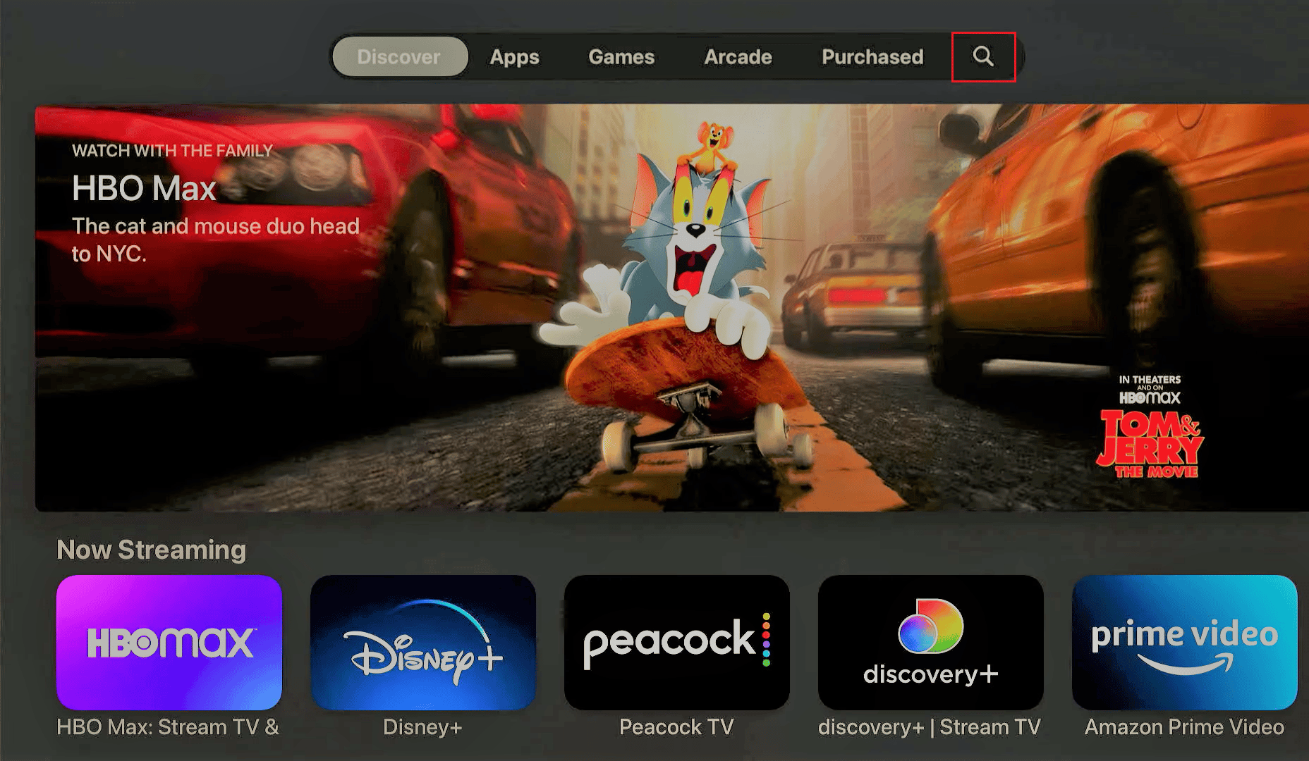 select the search icon in app store apple tv