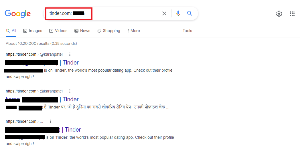 Enter tinder.com name of the person