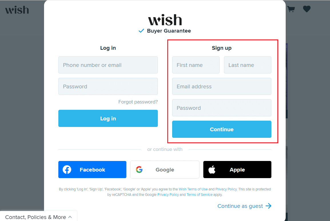 Enter the details and click on Continue under Sign up