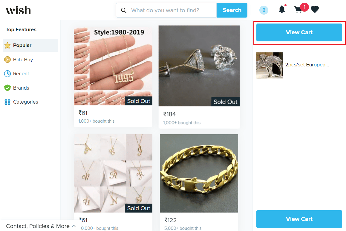 Click on View Cart | How to Delete Your Wish Account