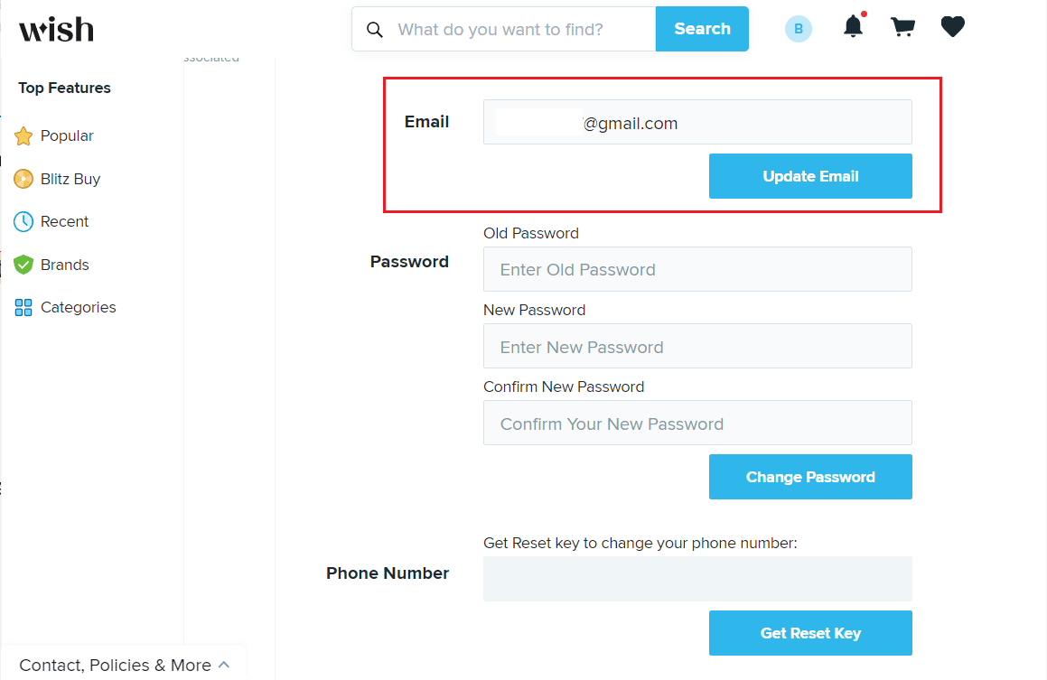 Enter your new Email address in the box. Click on Update Email