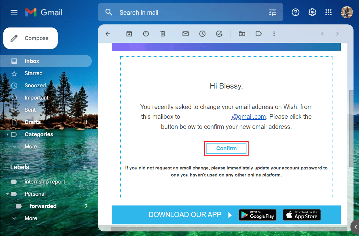 Click on the Confirm button in the mail sent to your previous email address