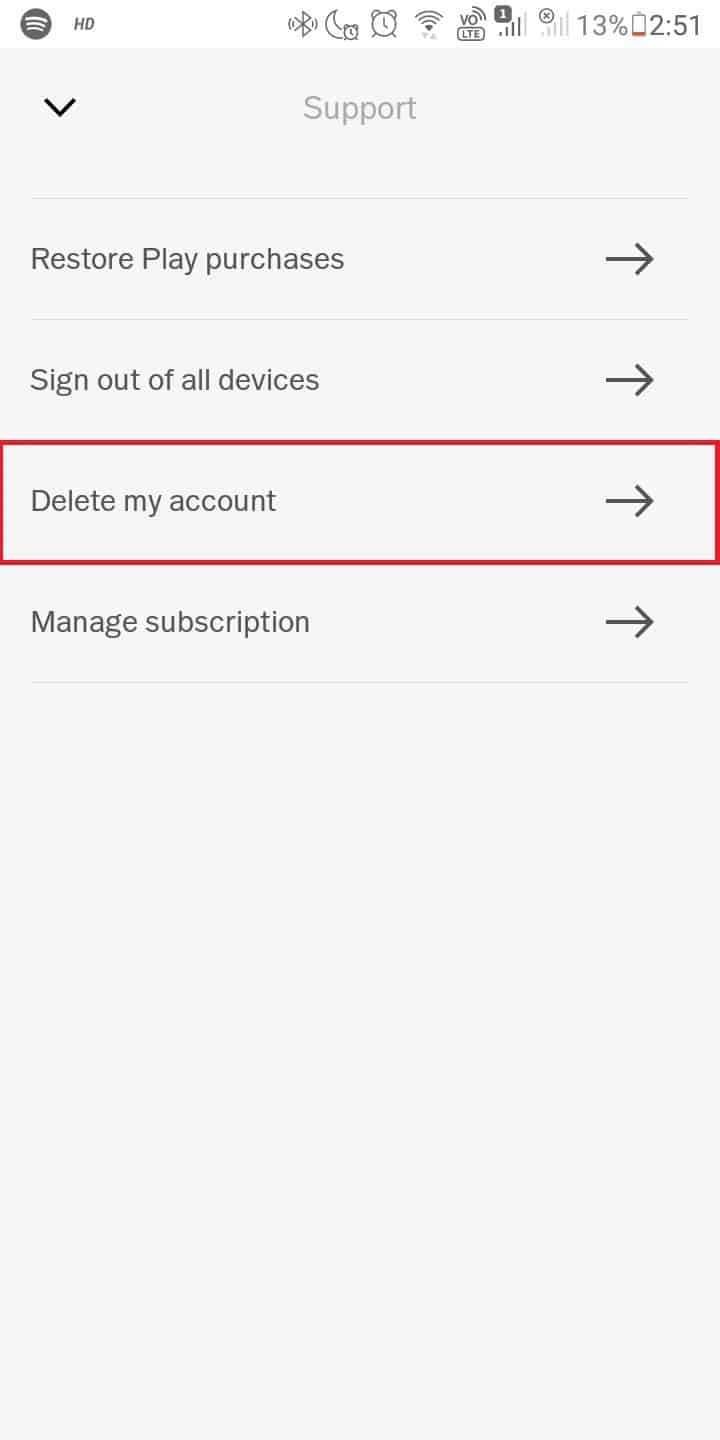 Tap on the Delete my account option