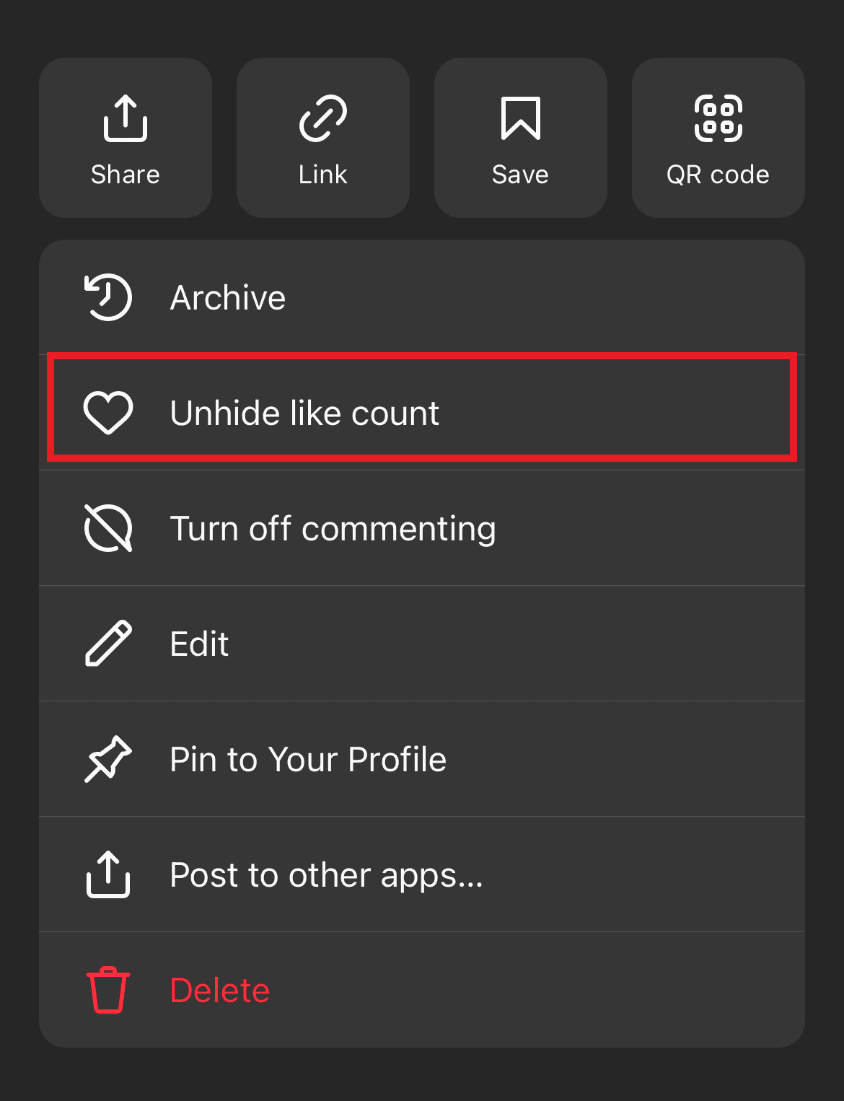 Select Unhide like count