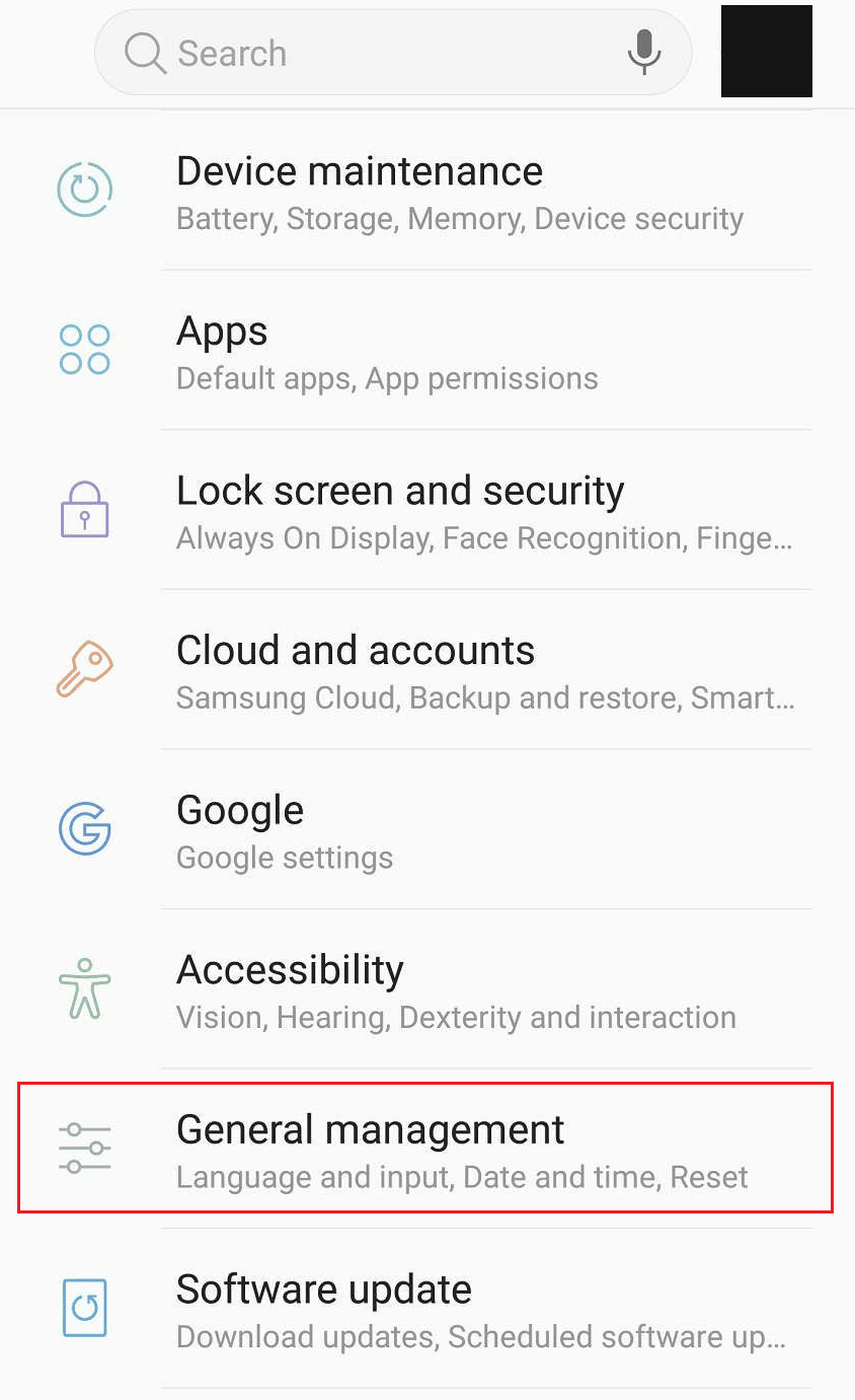 To begin the process, open Settings and tap on General management | 